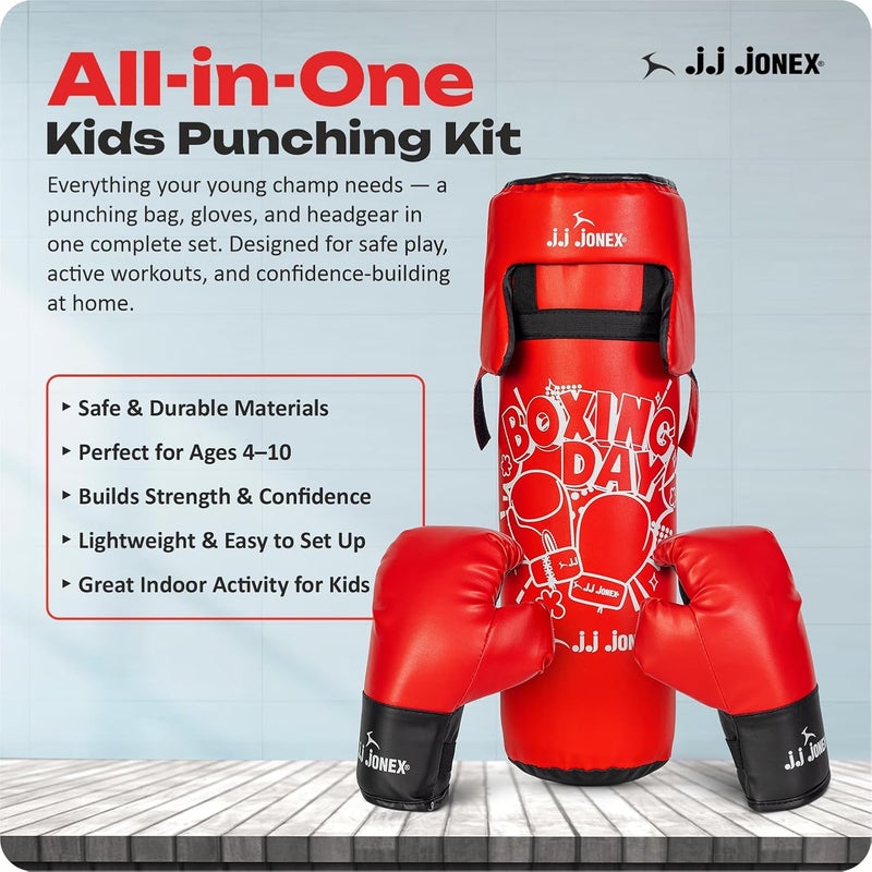 Jonex JJ Jonex Kids Boxing Set with Punching Bag, Gloves & Headgear - 18-Inch Synthetic Leather Training Kit for Ages 4–10 - Image 2